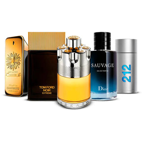 5 Perfume Set: Paco Rabanne 1 Million Parfum, Tom Ford Noir Extreme, Azzaro Wanted, Dior Sauvage & Carolina Herrera 212 Men 5×100 ml